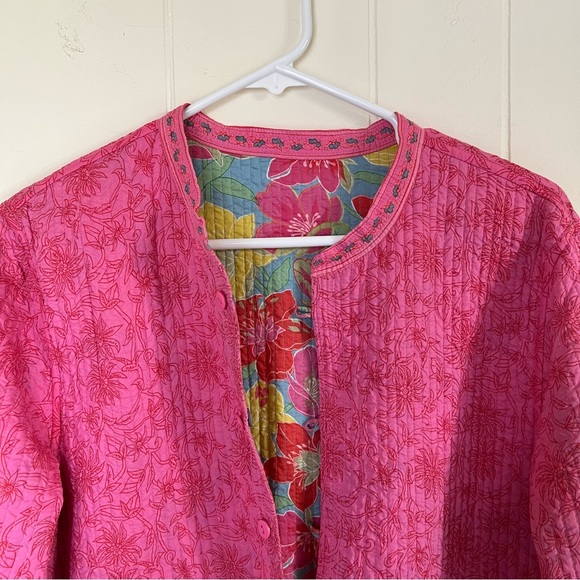 Colorful Floral Quilted Jacket with Pink Accents - Picture 6 of 8